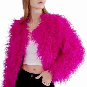 Vibrant Barbiecore faux fur jacket - size Large (L)
